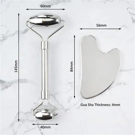 Stainless steel facial roller & Gua sha set - Sculpt, Lift & Glow